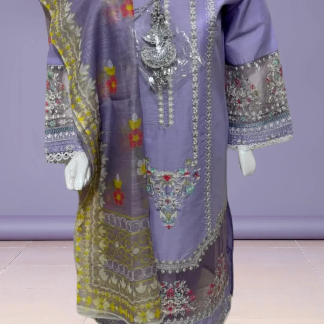 Royal Purple Embroidered Lawn 3-Piece Suit – Bold & Beautiful